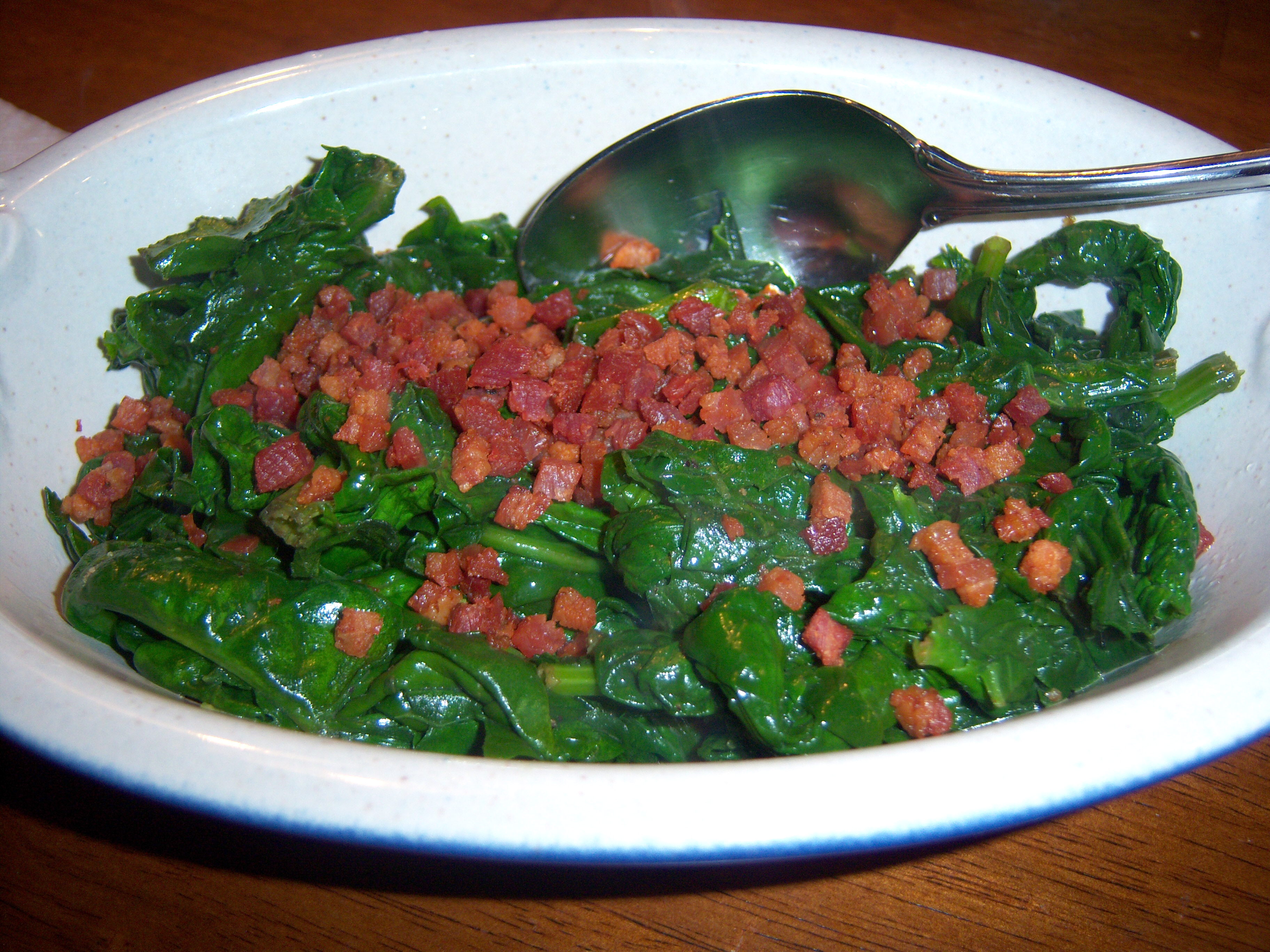 Sauteed Spinach with Crisp Pancetta - Putting It All On The Table
