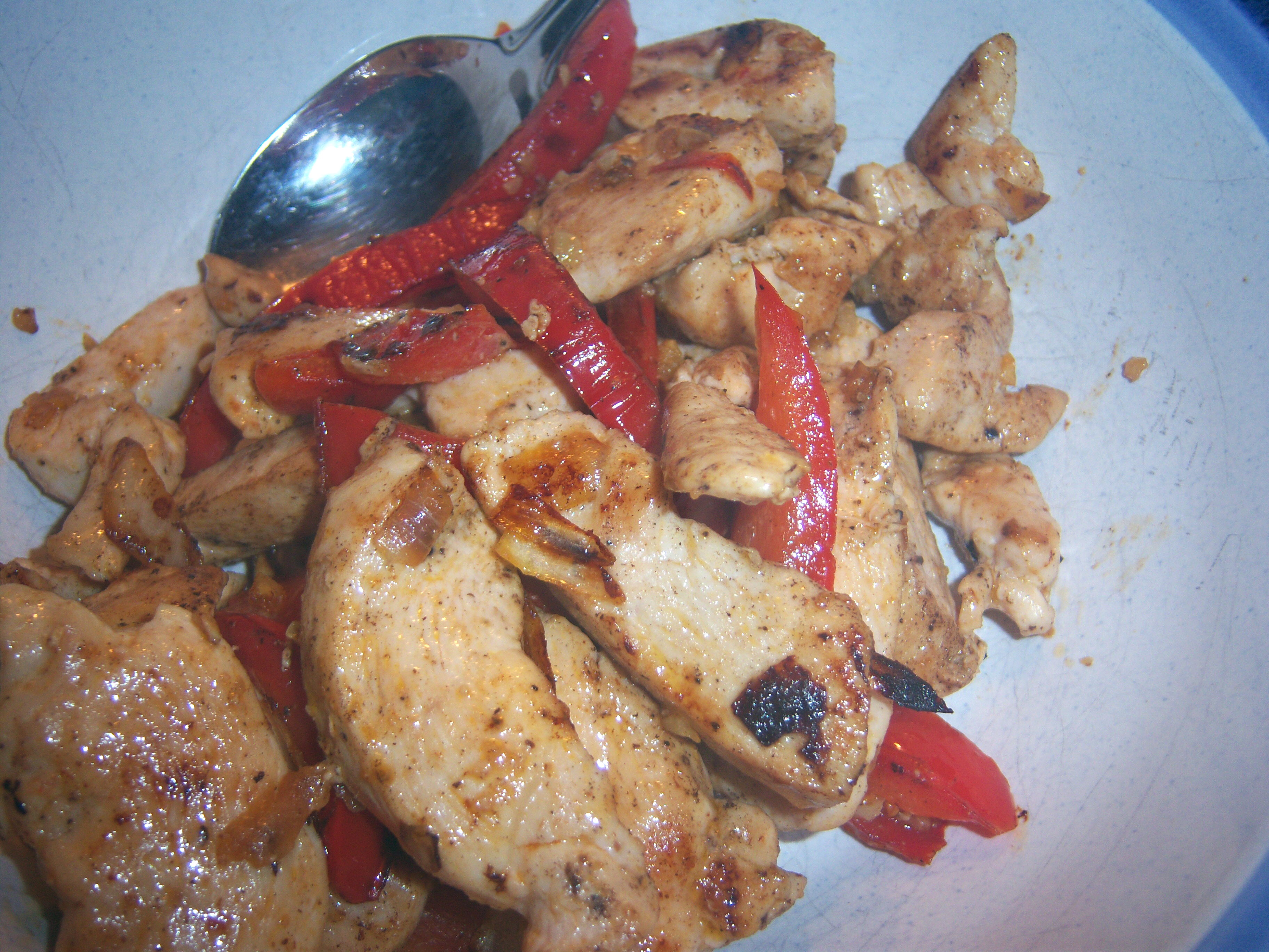 Chicken, peppers, and onions