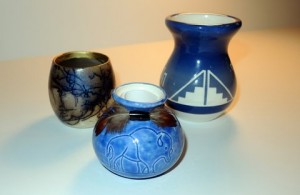 Horsehair vase, buffalo vase and Sioux pottery